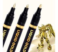 COORIART 3PK Chrome Marker Pen for Any Surface | Chrome Paint Pen for Repairing, Touch Up, Permanent Reflective Liquid, Model Painting, Marking or DIY Art Projects (Gold -3Pack)