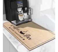 CooRug Absorbent Coffee Mat, Fashion Dish Drying Mat for Kitchen Counter Coffee Bar Accessories Espresso Machine Dish Rack 12" x 20" Beige