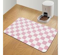 CooRug Checkered Dog Food Mat, Absorbent Leak-Proof Pet Feeding Mat, Quick Dry Cat Food Mat for Messy Drinkers 16" x 24" Pink