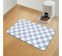 CooRug Checkered Dog Food Mat, Pet Feeding Mat 24" L x 16" W, Blue | Absorbent, Leak-Proof, Anti-slip, Quick Dry, Eco-friendly Materials, Easy to clean and store, For Messy Drinkers