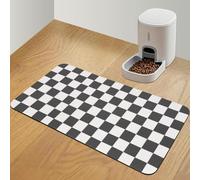 CooRug Checkered Pet Feeding Mat, Absorbent Dog Mat for Food and Water Bowls Dispenser 17" x 32" Black