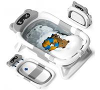 COOSEYA Baby Bath Tub Foldable, Baby Bathtub Collapsible Essentials for Newborn with Soft Cushion (0-18Months), Baby Shower for Infant to Toddler Gift Portable Space-Saving Travel,Grey