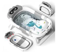 COOSEYA Foldable Baby Bath Tub Essentials for Newborn, Collapsible Baby Bathtub with Seat Support Cushion for 0-18 Months Toddler to Infant, Newborn Gift Folding Travel Portable, Grey