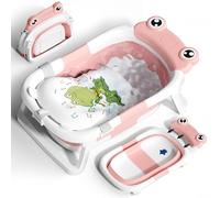 COOSEYA Foldable Baby Bath Tub for Newborn, Collapsible Baby Bathtub with Soft Support Cushion (0-18Months), Baby Shower for Infant to Toddler Gift, Travel Outdoor Design (Pink)