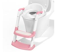 COOSEYA Potty Training Toilet with Step Stool Ladder, Toddler Kids Potty Training Seat for Boys Girls, Foldable Anti-Slip Toilet Toddler Seat Splash Guard Soft Cushion Safety Handles (Pink)