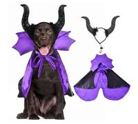 CooShou 2 Pcs Dog Halloween Costume Set Cat Witch Vampire Cape Devil Horns Hat Holiday Clothes for Cat Puppy Halloween Party Pet Outfits (Purple) M
