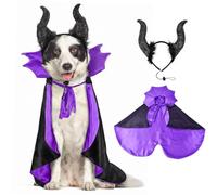 CooShou 2 Pcs Dog Halloween Costume Set Cat Witch Vampire Cape Devil Horns Hat Holiday Clothes for Cat Puppy Halloween Party Pet Outfits (Purple) XL