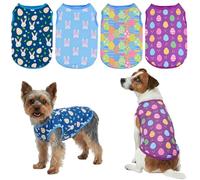 CooShou 4-Pack Easter Dog Tank Tops Spring Summer Colorful Sleeveless Pet Apparel Rabbit & Easter Egg Patterns Outfits Puppy Vest for Small Medium Large Dogs XS