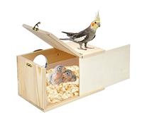 CooShou Parakeet Nesting Box Cockatiel Nesting Natural Pine Bird Nest Bird Breeding Box House Acrylic Transparent Bird Box with Detachable Wooden Board for Lovebirds Cockatiel Budgie Conure Parrot L