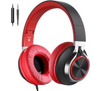 COOSII Over Ear Headphones Wired, AC01 Corded Stereo Headsets with Microphone Volume Control for Adults Teens Kids 3.5mm Jack for Chromebooks, Laptop, Computer, Tablets, Travel (Black Red)