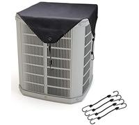 COOSOO Air Conditioner Cover for Outside Units, AC Cover for Central Units Top, Waterproof Heavy Duty 600D Oxford Winter AC Defender with 4 Bungee Cords, Fits Up to 32 x 32 Inch, Black