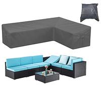 COOSOO Garden Furniture Covers L-Shape Furniture Cover Waterproof Windproof 420D Heavy Duty Oxford Fabric Outdoor Patio Sectional Couch Rattan Corner Sofa Table Chair Protection Left Facing:112×87in