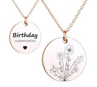 Coosttoom Personalized Name Necklace, Build Your Own Bouquet Birth Month Flowers, Personalized Jewelry Engraved Floral Coin Necklace, Customized Proposal/Birthday Gifts for Her/Mom Family (Rose Gold)
