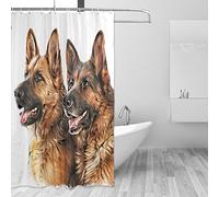COOSUN Drawing Dog German Shepherd Shower Curtain Set Polyester Fabric Water Repellant Bathroom Shower Curtain Set Home Decoration with Hooks, 72W X 72L Inches