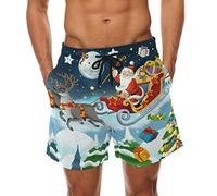 COOSUN Mens Christmas Santa Claus Beach Board Shorts Quick Dry Swim Trunk, L, Multicoloured