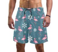 coosun Men's Pink Flamingo Christmas Swim Trunks Quick Dry Beach Shorts Surfing Board Shorts Swimming Shorts L