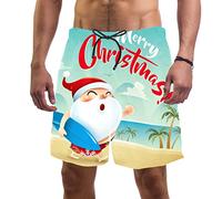 coosun Mens Swim Shorts Quick Dry Christmas Santa Claus on The Beach Beach Shorts Swim Trunks with Mesh Lining and Pocket M