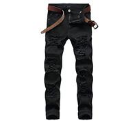 COOSVEN Men Ripped Jeans, Slim Fit Straight Leg, Denim Pants with Holes, Black499 - Stretch, 34