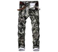 COOSVEN Men Ripped Jeans, Slim Fit Straight Leg, Denim Pants with Holes, Camo Non-Ripped 07 - Stretch, 34
