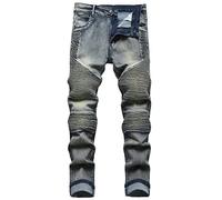 COOSVEN Men Ripped Jeans, Slim Fit Straight Leg, Denim Pants with Holes, Distressed Blue Biker - Stretch, 32