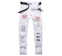 COOSVEN Men Ripped Jeans, Slim Fit Straight Leg, Denim Pants with Holes, White497 - Stretch, 46