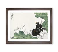 Coot Bird & Lotus Flower By Numata Kashu Asian Japanese Framed Print | A3 Walnut Framed Wall Art | Ready to Hang | Asian Floral Picture | Living Room Bedroom Lounge Office
