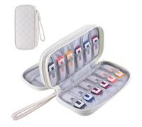COOTHINE USB Flash Drive Holder Case, Portable Storage Bag Organizer for Samsung/Sandisk Memory Stick/Thumb Drive/Jump Drive/SD Card, with 18 Slots (White Beige)
