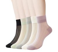 CooTooLa 5 Pairs Womens Ankle Socks Pop Sheer Socks Thin Cool Mesh Summer Nylon Sock Breathable for Ladies Girls Size 4-7 Multipack
