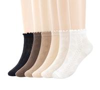 CooTooLa 6 Pairs Frilly Socks Women Ruffle Ankle Sock Turn-Cuff Casual Knit Lettuce Crew Breathable Sock