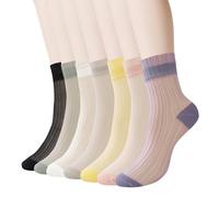 CooTooLa 7 Pairs Ankle Sheer Socks Pop Socks Women Thin Cool Mesh Summer Nylon Sock Breathable for Ladies Girls Size 4-7 Multipack