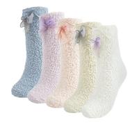CooTooLa Fluffy Socks Womens 4-7 Fuzzy Cosy Socks Warm Bed Sock Thermal Fleece Sock for Winter Autumn Comfy Frilly Bow Tie Home Sleep 5 Pairs
