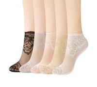 CooTooLa Lace Socks Sheer Socks 5 Pairs Pop Ankle Mesh Sock Thin Fishnet Sock for Women Girls Summer