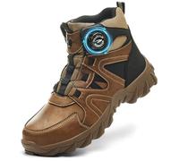 COOU Steel Toe Cap Boots Mens Womens Lightweight Work Boots Anti Slip Comfortable Safety Trainers with Swivel Buckle Shoelaces Brown