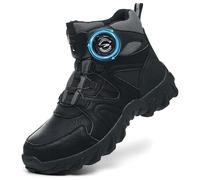 COOU Steel Toe Cap Boots Mens Womens Lightweight Work Boots Anti Slip Comfortable Safety Trainers with Swivel Buckle Shoelaces Black