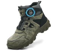 COOU Steel Toe Cap Boots Mens Womens Lightweight Work Boots Anti Slip Comfortable Safety Trainers with Swivel Buckle Shoelaces Green