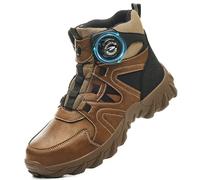 COOU Steel Toe Cap Boots Mens Womens Lightweight Work Boots Anti Slip Comfortable Safety Trainers with Swivel Buckle Shoelaces Brown