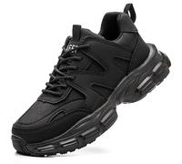 COOU Steel Toe Cap Trainers Safety Shoes for Women Non Slip Puncture Proof Lightweight Work Boots Black