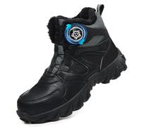 COOU Winter Safety Boots Mens Womens Warm Fur Lined Work Boots Non Slip Lightweight Steel Toe Cap Boots Comfortable with Swivel Buckle Shoelaces Black