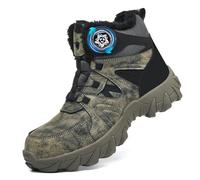 COOU Winter Safety Boots Mens Womens Warm Fur Lined Work Boots Non Slip Lightweight Steel Toe Cap Boots Comfortable with Swivel Buckle Shoelaces Green