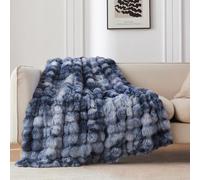 COOVA Faux Fur Throw Blanket for Couch, Cozy Soft and Fuzzy Plush Rabbit Fur Bubble Blanket for Sofa Bedroom Living Room, 50x60 Inches Tie Dye Light Blue
