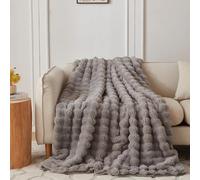 COOVA Faux Fur Throw Blanket for Couch, Cozy Soft and Fuzzy Plush Rabbit Fur Bubble Blanket for Sofa Bedroom Living Room, 60x80 Inches Grey
