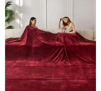 COOVA Oversized King Fleece Blanket 120x120 inches, Soft Cozy Warm Giant Extra Large 10'x10' Blanket for Bed, Sofa, Couch,Travel, Camping, California Huge Big Throw Blanket, Jacquard Burgandy Red