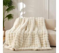 COOVA Soft Bubble Faux Fur Throw Blanket, 50"x60", Ivory White | Fluffy, Cozy, Fuzzy, Plush, Thick, Warm, fall, Faux Rabbit Fur Throw Blanket for Couch, Bed, Sofa, Chair, Gift, Home Decor