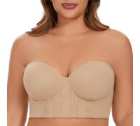 COOVOICE Women Longline Strapless Bra Seamless Bustier Bra Hide Back Fat, Dark Beige, 36D