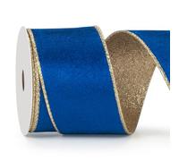 Coowayze Blue Velvet Wired Ribbon for Christmas Tree, 2.5 Inch×10 Yards, Polyester Velvet, Glitter Backing, Perfect for Gift Wrapping, Ornaments, Wreaths, Crafts, Topper Bows, Wedding Decoration