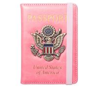 Coowayze Passport Holder Wallet for Travel Men Women,RFID US Passport Cover Case, Waterproof Leather Travel Documents Protector with Vaccine Card Slot-Hot Pink