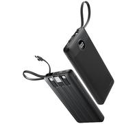 Coowisty 10000mAh Type C Power Bank, Portable Chagrer with Built In Cable Slim, Thin Battery Pack 5 Outputs 2 Inputs LED Display Battery Phone Charger Compatible with iPhone/Android/Tablets(Black)