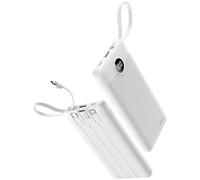 Coowisty Portable Charger Slim 10000mAh Power Bank with Built-in Cables, 5 Outputs 2 Inputs LED Display Travel Essentials External Battery Pack Compatible with iPhone/Android & More (White)