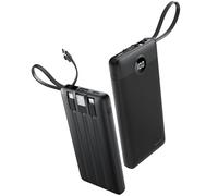 Coowisty Power Bank, Slim 10000mAh Portable Chagrer with 4 Built in Cables, USB C Battery Pack 5 Outputs & 2 Inputs LED Display, Mobile Phone Powerbank Compatible with iPhone/Samsung/Tablets (1 Pack)