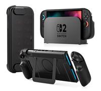 COOWPS P2 Dockable Split Protective Case for Nintendo Switch 2, with Non-Slip Ergonomic Grip, Magnetic Design & Stable Kickstand, Full Protection Hard Travel Front Cover with 12 Game Card Slots